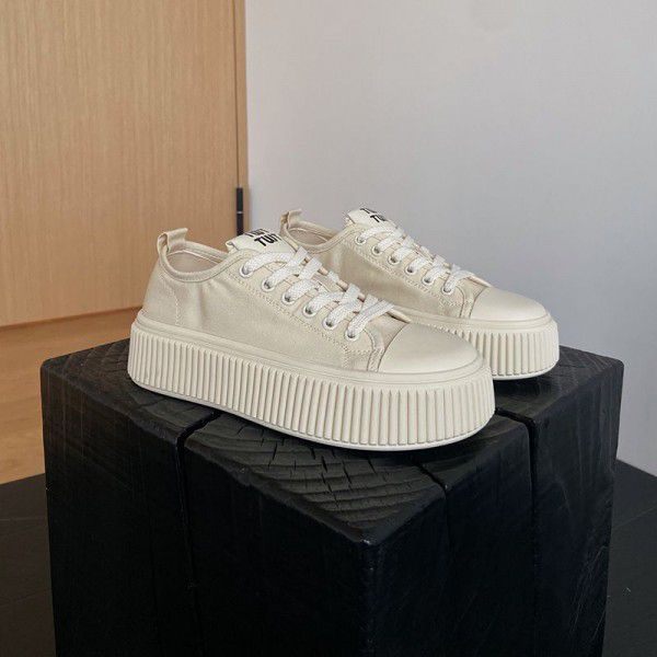 Thick sole lace up breathable board shoes, spring new versatile trend, Baotou, fashionable and casual single shoes 