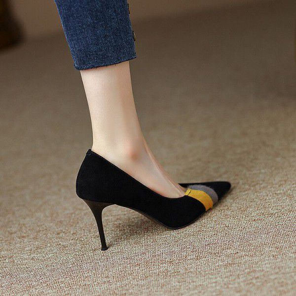Autumn New Single Shoes Female Commuter Comfortable High Heels Pointed High Heels Shallow Heels Colored Fashion Single Shoes Female 