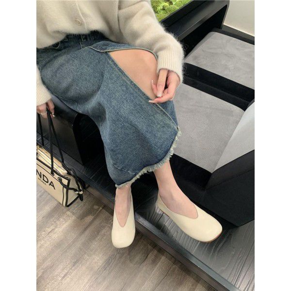 Women's Spring Square Head Versatile, Shallow Mouth, One Step Single Shoe, Soft Leather, Comfortable Retro Granny Shoes 