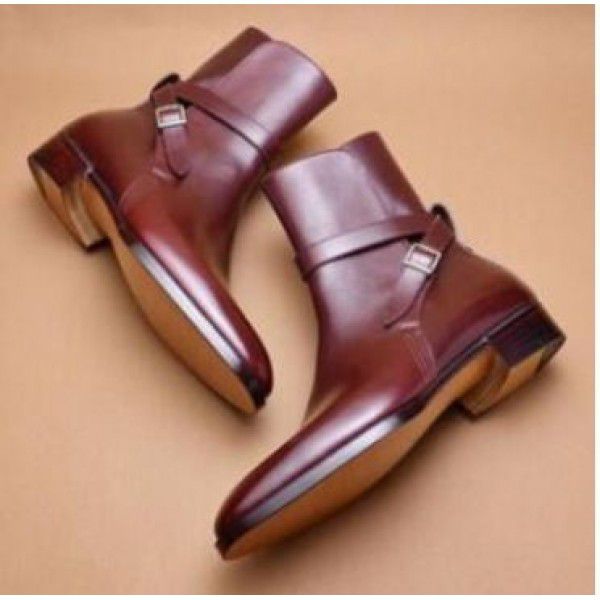 Autumn and Winter New Square Head Low Barrel Thick Heel Belt Buckle Short Boots Men's Boots Quick Sale 