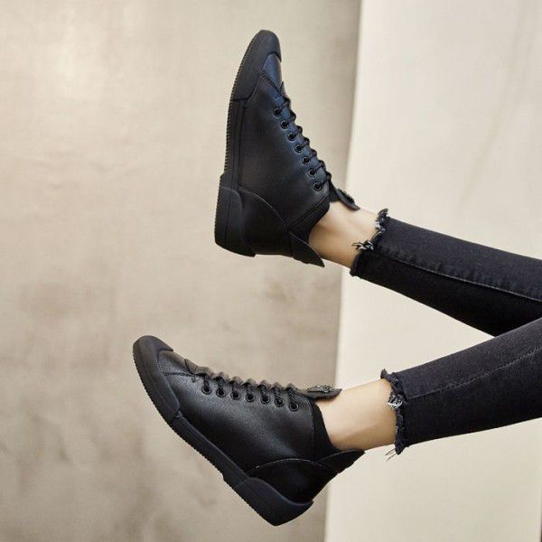 Soft Flat Bottom Casual Shoes Women's Genuine Leather New Leather Shoes Spring Sports Shoes Travel Mom Single Shoes Korean Version Versatile Black 
