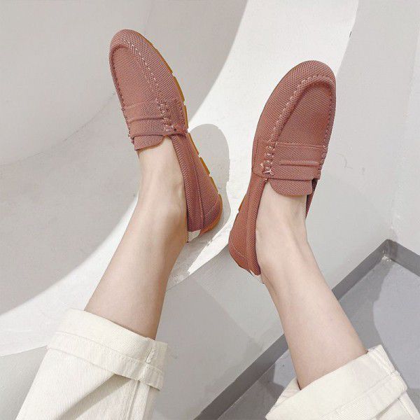 New round toe single shoes for women, knitted and woven shoes for cross-border foreign trade, leisure and leisure, loafers, and bean shoes for women 