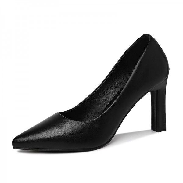 New thick heeled women's shoes, black shallow cut single shoes, high heeled women's pointed shoes 