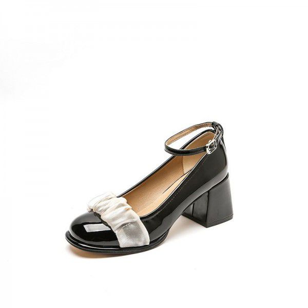 High Heel Women's Mary Jane Shoes Spring New Women's Shoes Fairy Style Ribbon Square Head Thick Heel Shoes Large 