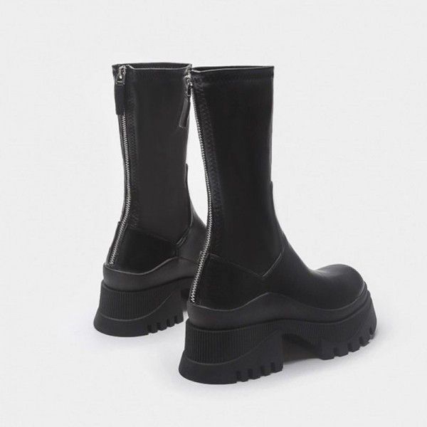 Winter New Versatile Popular Thick Sole Martin Boots Women's Tall and Slim Shoes Thick Heel Elastic Boots Show Slim Short Boots 