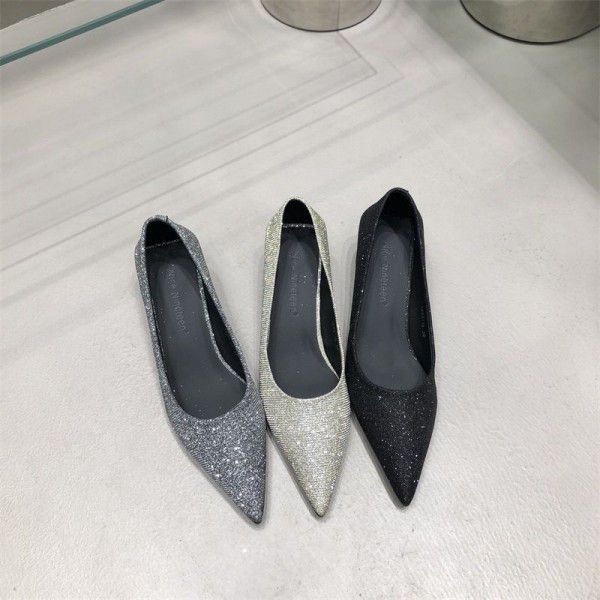 Spring women's high heels, shallow mouth, pointed toe, gradient sequins, sexy and slimming high heels, single shoes 