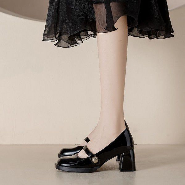 Spring and Summer New Square Head Vintage Mary Jane Shoes French Fairy Style Thick Heel Shoes Women's One Line High Heels 