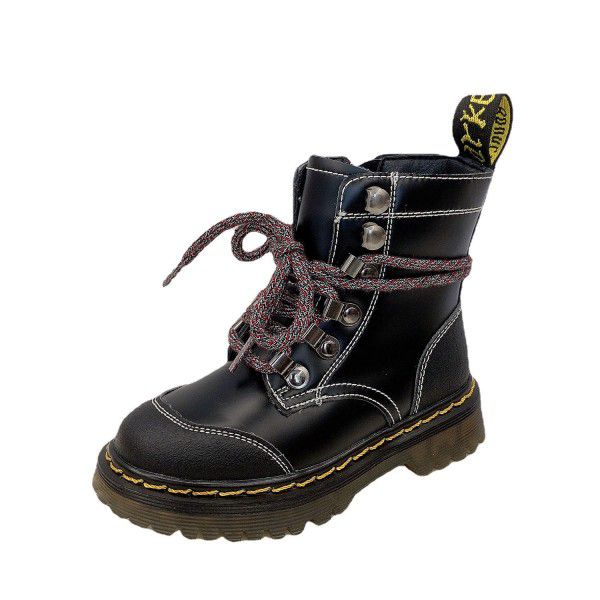 Autumn and Winter New Children's Shoes Children's English Cowhide Martin Boots Boys and Girls' Side Zipper Motorcycle Leather Boots 