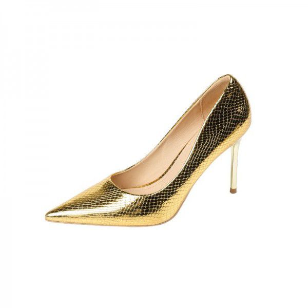 Sexy gold snake patterned high heels for women's new slim heeled pointed wedding shoes for banquet women's shoes 