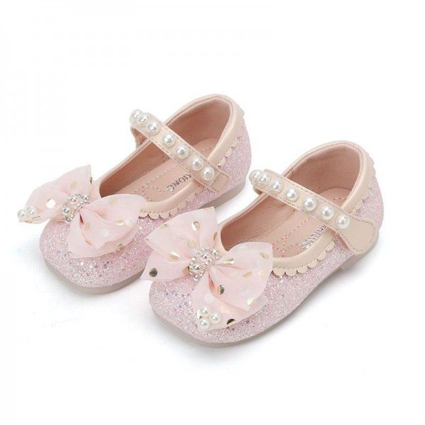 Girls' Korean version small leather shoes, children's single shoes, spring new girls' bow princess shoes, walking shoes 