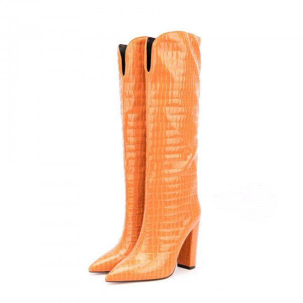 New black pointed thick heeled high boots, pink sleeve large boots 