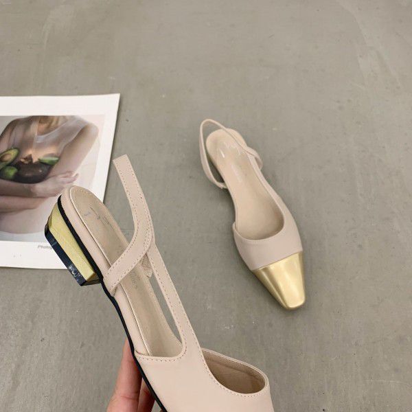 French low heeled small fragrant style baotou sandals for women's shoes, new spring and summer gold square toe 