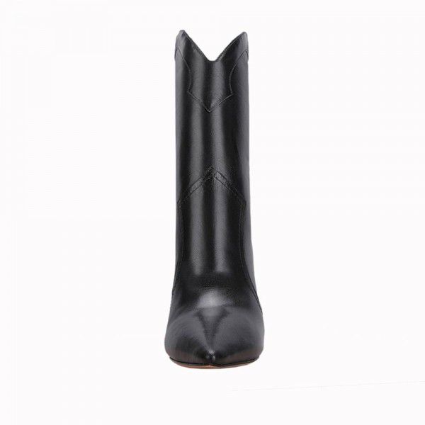 Leather stitching thin high heeled women's short boots 