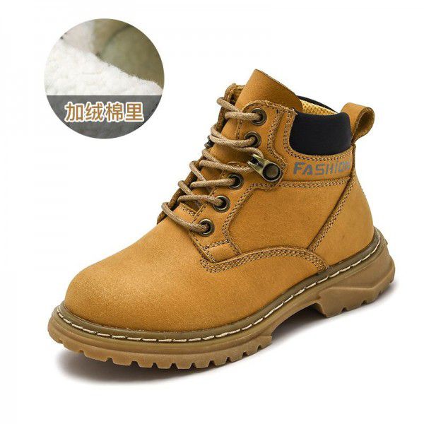 Genuine Leather Children's Boots New Autumn Boys' Single Boots Korean Version Fashion Girls' Short Boots Trend Children's Desert Yellow Boots 