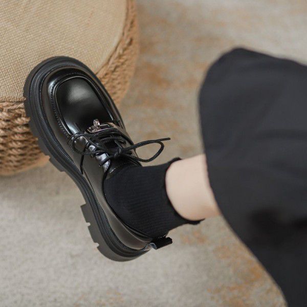 Leather inner raised thick soled small leather shoes women's British style new lace up Slip-on shoe lock net red single shoes 