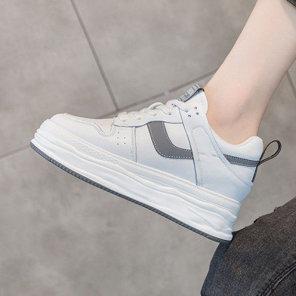 Genuine leather Forrest Gump single shoes for women with increased inner thickness and lace up small white shoes for women 
