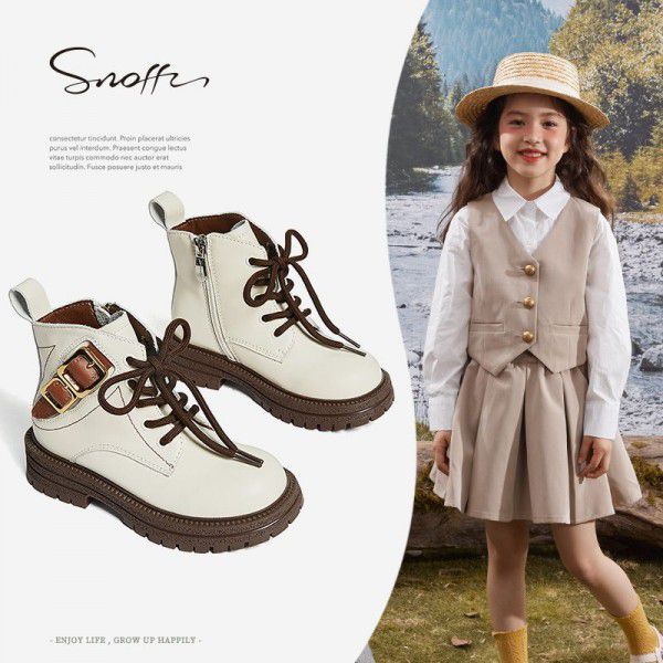 Girls' Leather Boots Spring and Autumn New Childre...