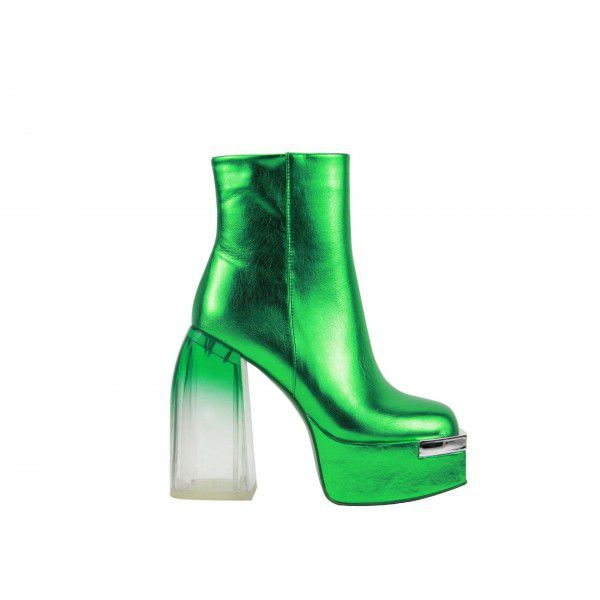 New Gradient Transparent Heel Mirror Lacquer Leather Shoe Top High Water Platform Boots Popular Female 