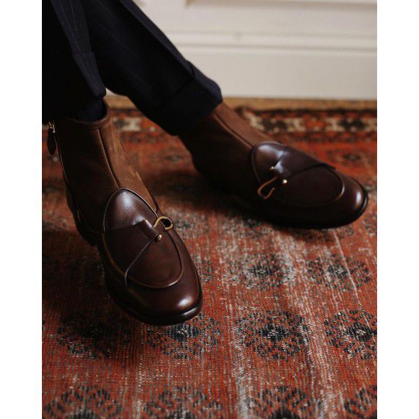 Pointed autumn and winter high top leather boots, English Chelsea suit, Lefu men's boots, business men's boots 