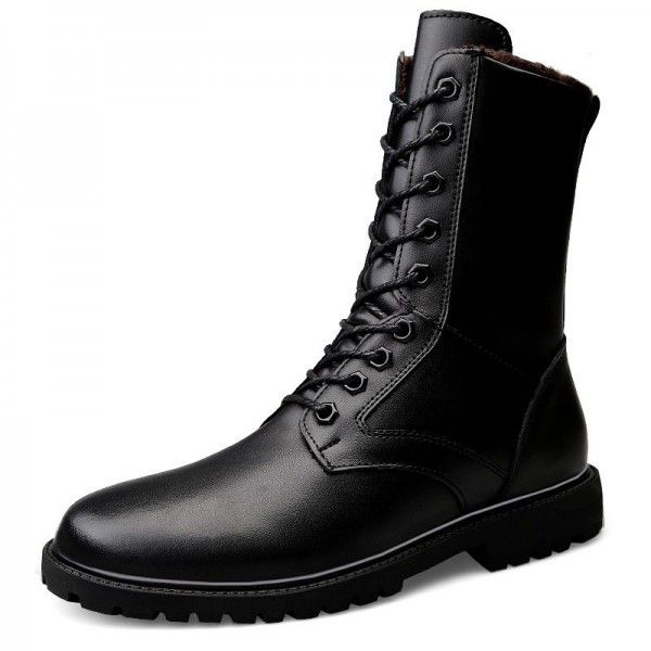 Winter New High Top Martin Boots Men's Boots with Velvet Zipper Men's Boots Leather Boots 