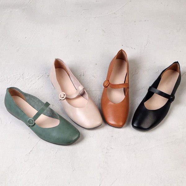 Genuine leather flat sole single shoe women's soft...