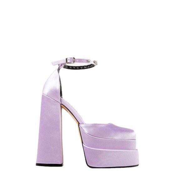 New thick high heels, candy colored single shoes, thick soled women's shoes 