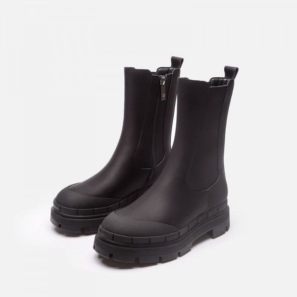 Black smoke pipe boots Martin boots thick soled pl...