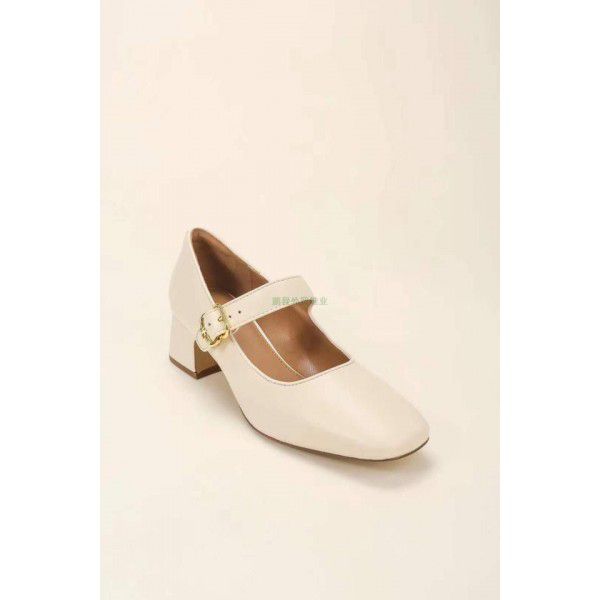 Genuine leather Mary Jane single shoes, women's headband, thick high heels, real silk velvet suede shoes, solid color casual mother's shoes 