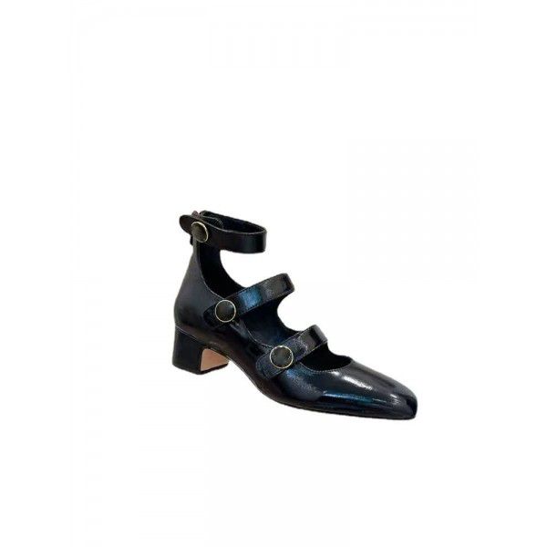 French Vintage Mary Jane Shoes Female Spring and Summer Square Head Shallow Mouth High Top Single Shoe Buckle Strap Thick Heel Small Leather Shoes Female 