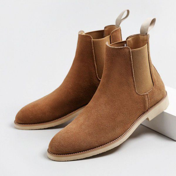 Pointed Chelsea boot Men's Martin Boots English Genuine Leather Boots Cross Border Extra Large 