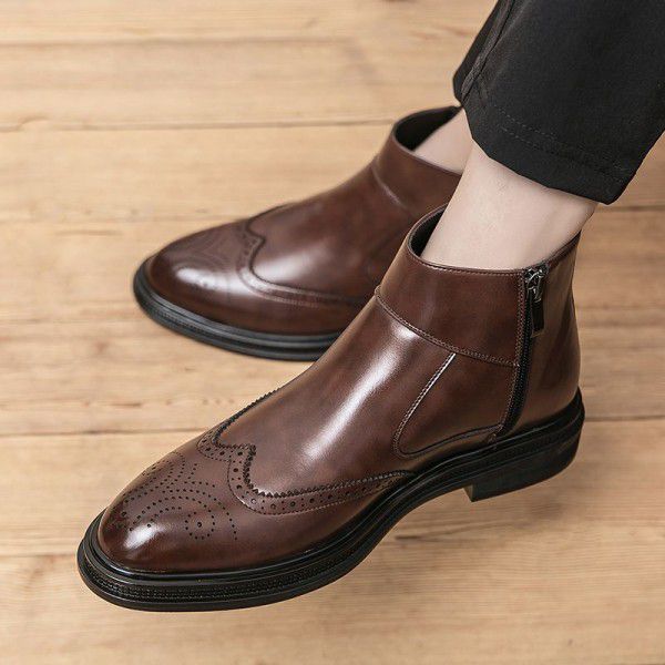 High top leather shoes, autumn and winter new vint...