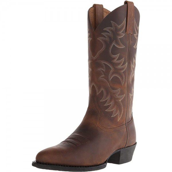 Embroidered high-heeled men's wooden root mid sleeve boots Western Cowboy boot Winter 