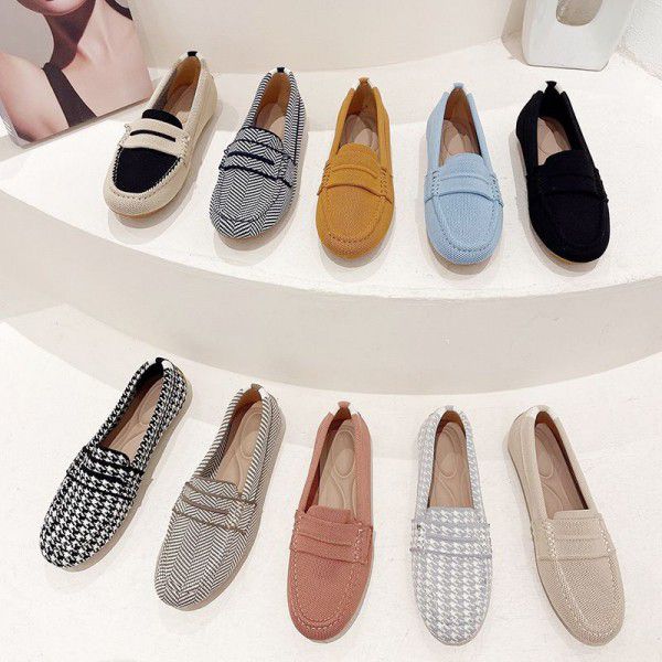 New round toe single shoes for women, knitted and woven shoes for cross-border foreign trade, leisure and leisure, loafers, and bean shoes for women 