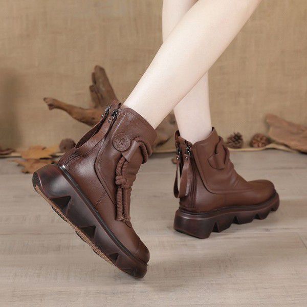 New Genuine Leather Women's Boots Short Boots Women's Matsutake Thick Sole Martin Boots Women's Retro 
