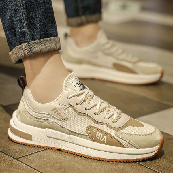 Spring and Summer Men's Sports Shoes Fashion Versatile Thick Sole Breathable Hollow Running Shoes Mesh Dad Shoes 