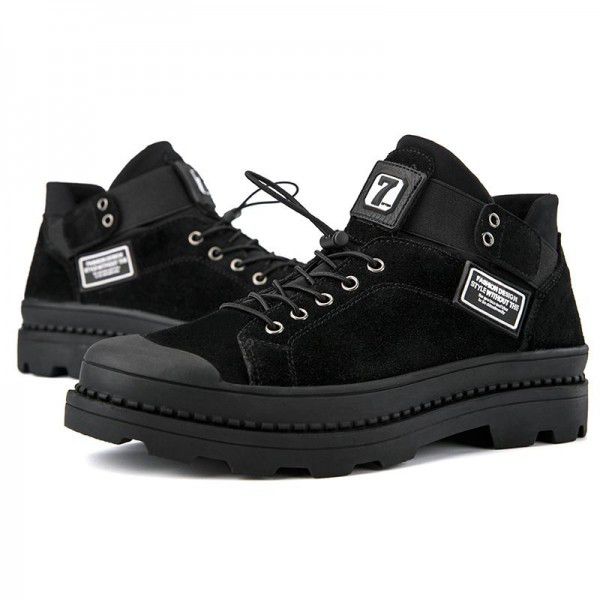 Autumn and winter plush warm Martin boots for men's business leather shoes, high top cotton boots 