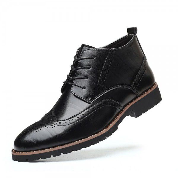 Men's Martin Boots Fashion Trend Block Short Boots High Top Shoes Large Leather Shoes Formal Men's Shoes 