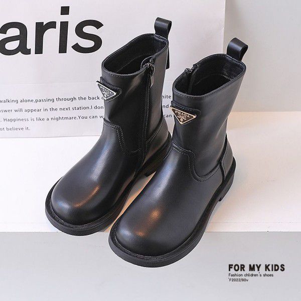 Girls' British style retro Martin boots, girls' performance, black small leather boots, autumn new anti slip children's boots 