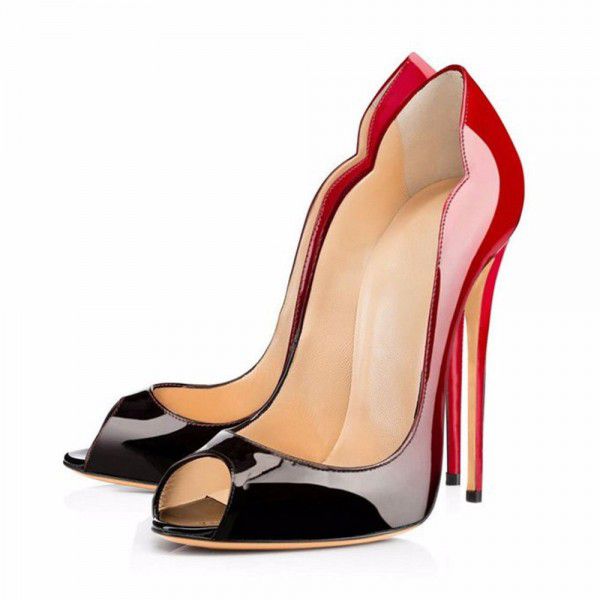 Leopard patterned fish beak patent leather high heels, women's thin heeled pointed shallow mouth party shoes, solid color single shoes, large size wedding shoes 