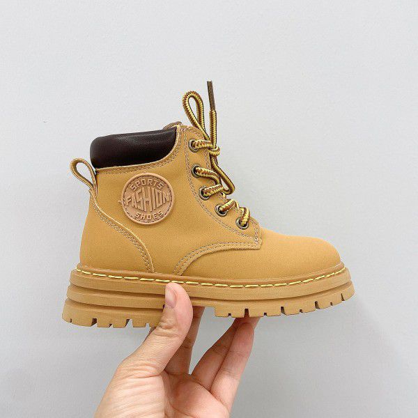 Children's Little Yellow Boots Autumn and Winter New Children's Shoes Boys and Girls' Martin Boots Middle and Big Children's Leather Boots 