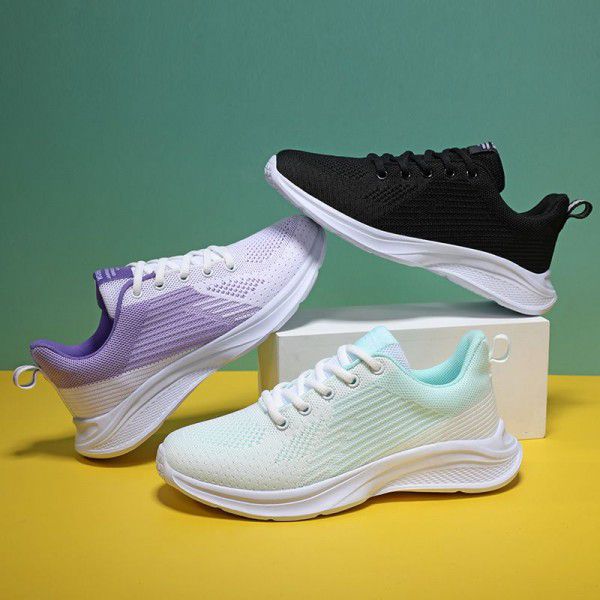 Spring New Women's Shoes Flyknit Mesh Sports Shoes Women's Breathable, Casual, Lightweight, Soft Sole, Anti slip Running Shoes 