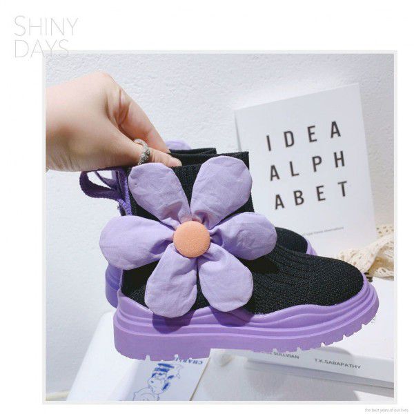 Girls' sock shoes, children's elastic knitted boots, fashionable and versatile short boots, baby single shoes 
