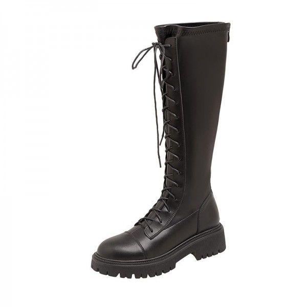 Brown Genuine Leather Women's Boots Long Sleeve Knight Boots Women's New Thick Sole Long Boots Thick Heel High Sleeve Boots Elastic Thin Boots 