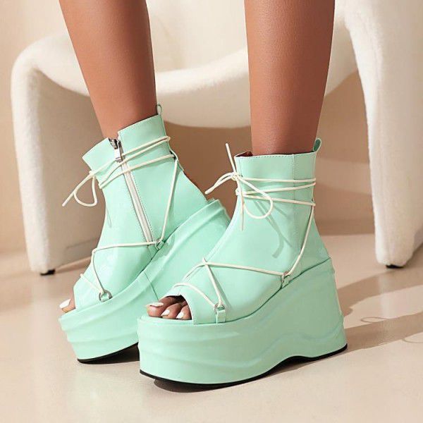 Thick soles, thick heels, high heels, ankle straps, fish mouth sandals, women's large size 