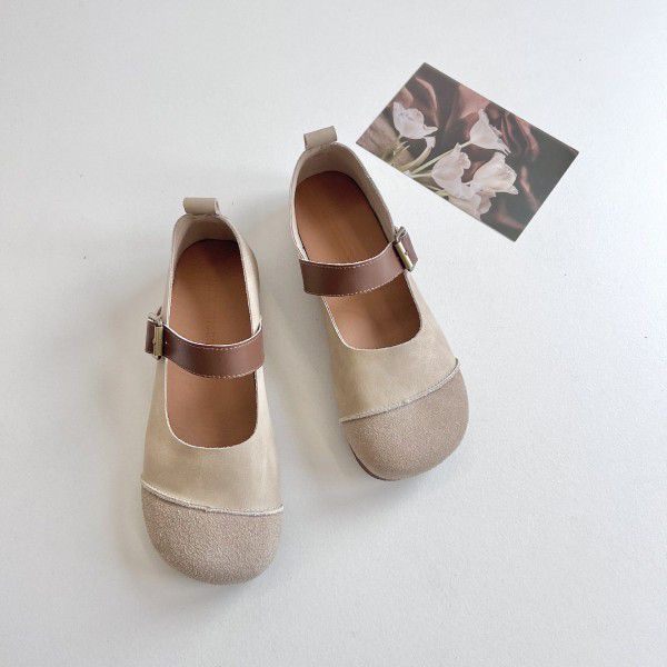 Retro Style Flat Bottom Round Toe Single Shoe Soft Sole 