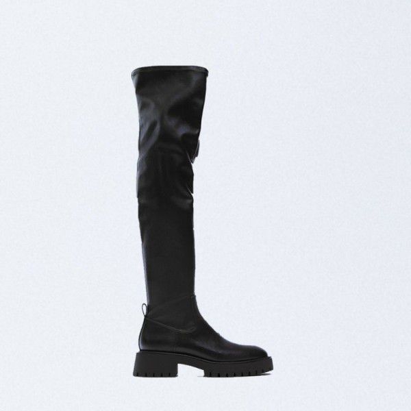 Black knee length boots for women in autumn and winter, showing thin thin thin heels, high heels, round toe, side zippered riding boots for women 