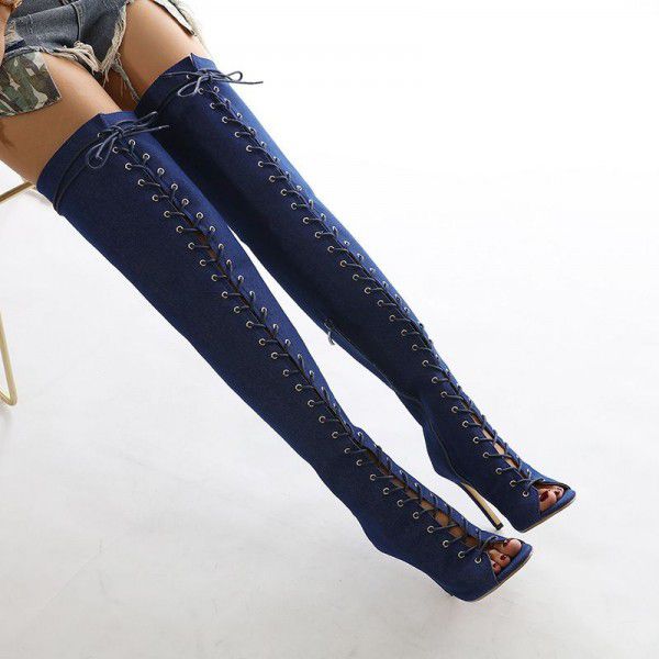 Wind over knee boots, comfortable lace up style fish mouth high boots, long boots 