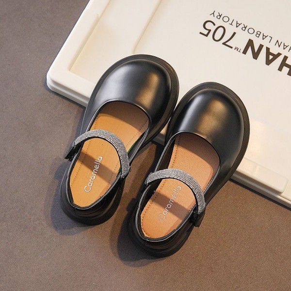 Girls' leather shoes, summer new children's shoes, black British style single shoes, soft soles, mid size children's princess shoes, spring and autumn 