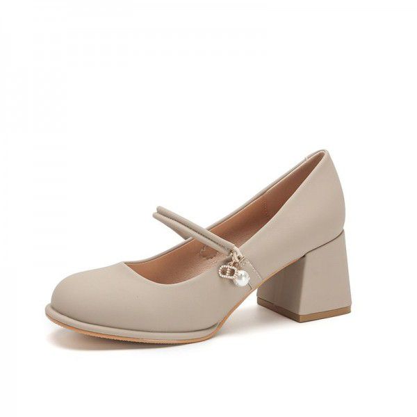 French Marilyn Women's Shoes Spring and Autumn New Waterproof Platform High Heel White Single Shoes Thick Heel Round Toe Small Leather Shoes 