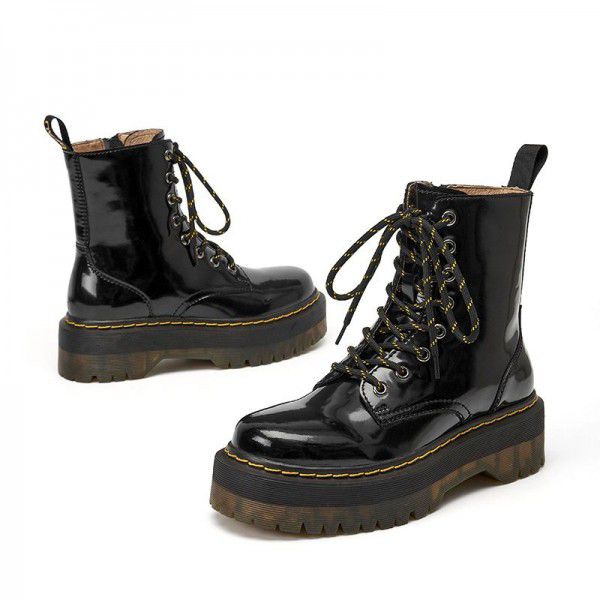 Genuine Leather Boots Autumn Women's Martin Boots Women's Versatile English Style Short Boots Women's Thick Heel Thick Sole Mid Barrel Knight Boots 